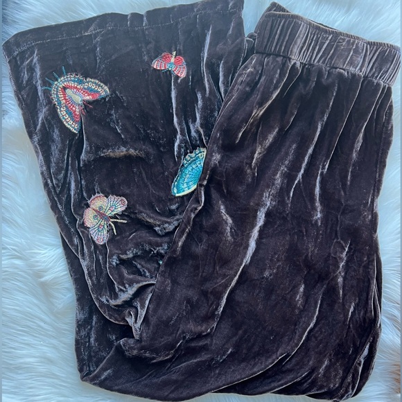 🆕Johnny Was Women's Luciana Brown Velvet Embroidered Floral Wide-Leg Pants Large - Picture 2 of 10